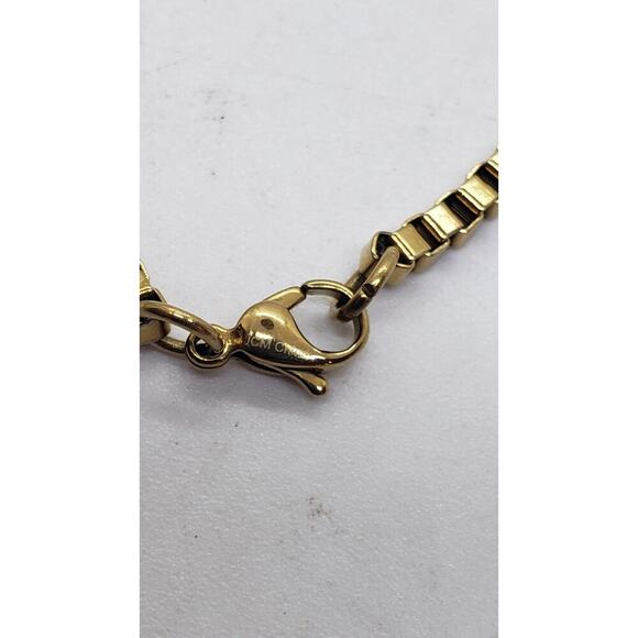 Gold Electroplate on Stainless Steel Box Chain Bracelet 8" Big Size - Picture 9 of 11